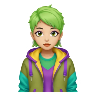  portrait-of-a-green-skin-alien-k-pop-idol,-wearing-a-stylish-streetwear-outfit-with-layered-colorful-clothing-makeup,- sticker