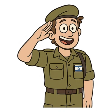 an Israeli soldier, cartoon style, saluting, cheerful expression sticker