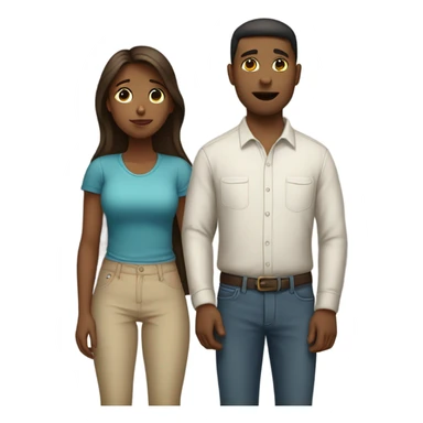 girl bowing and man behind ger sticker