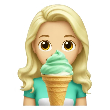 Blonde girl eating mint ice cream sticker