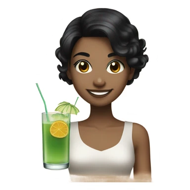 smiling girl with black hair drinking a cocktail sticker