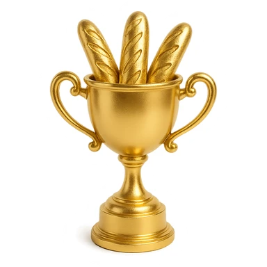 a trophy cup filled with baguettes, whimsical, gold, fun style sticker