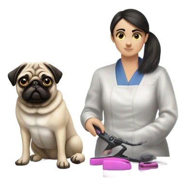 Pug getting haircut sticker