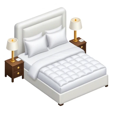 All white luxury hotel bed with puffy white duvet, isometric sticker