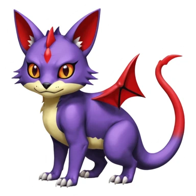 with red markings, white belly, scaley scaly batty feline-like quadrupedal digitigrade furry feral Bastet-Noibat-Gatomon-Garchomp-Digimon-Fakémon-Pokémon-creature (full body) sticker