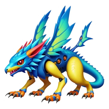  colorful warm modern cyber-Fakémon-Digimon-Trico-Vernid-creature (full body) sticker