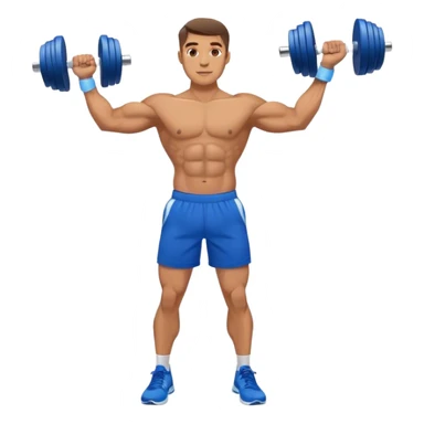 man with blue shorts doing side-lateral raise (T pose) with light dumbbells sticker