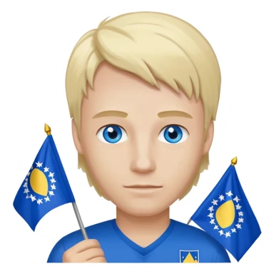 Create a man with bosnia flagg in his hand with blue eyes blond here sticker