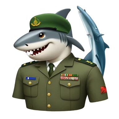 shark biting submarine cable in pak army uniform and cap sticker
