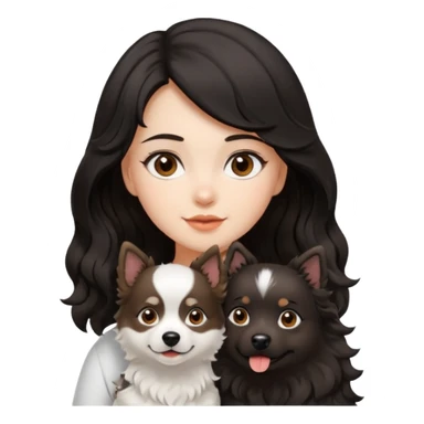 Brown eyed girl with black wavy medium length hair with spitz white dog  sticker