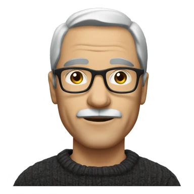 a European middle-aged man wearing glasses, a dark sweater, no mustache sticker