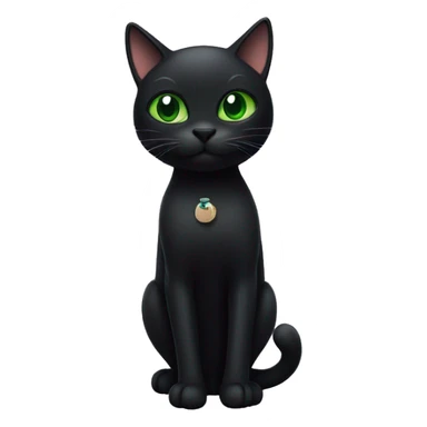 a black cat with green eyes holding a magnet sticker
