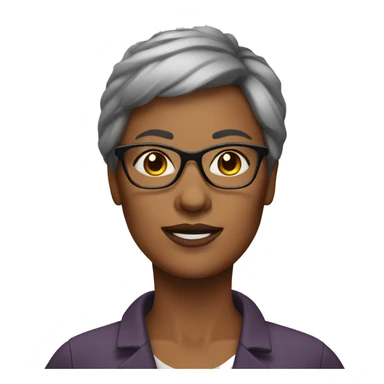 middle aged woman's face dark brown short hair wearing glasses sticker