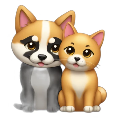 shibainu and black cat being-in-love sticker