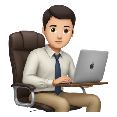 Rich man sitting on a office chair, working at desk, looking to laptop in shirt, dark hair, he is german very beautiful looks like, full body view sticker