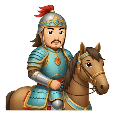 Genghis Khan on horseback with traditional Mongolian armor sticker