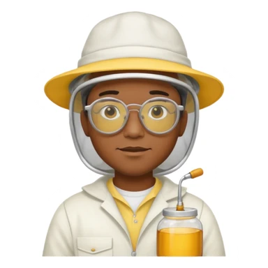 black male bee keeper with white hat and yellow glasses, white outfit,  sticker