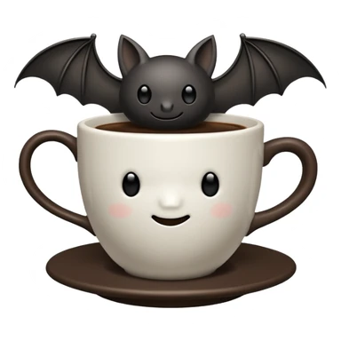 a steaming coffeecup with a bat sitting on it sticker
