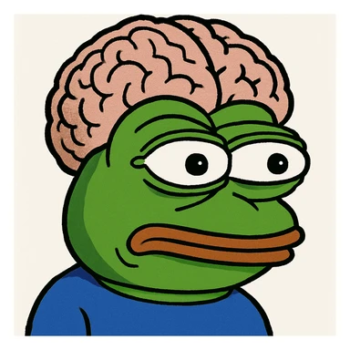 pepe the frog, big brain, comical meme style, humorous sticker