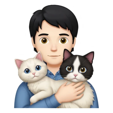 A black-haired white man holding a ragdoll cat sticker