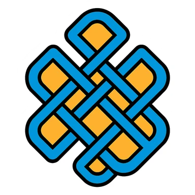 karma symbol, endless knot, intricate interwoven lines, spiritual, minimal color, balanced, icon-like sticker