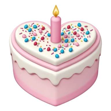 heart shaped birthday cake, pastel pink and white colors mixed, cute design sticker