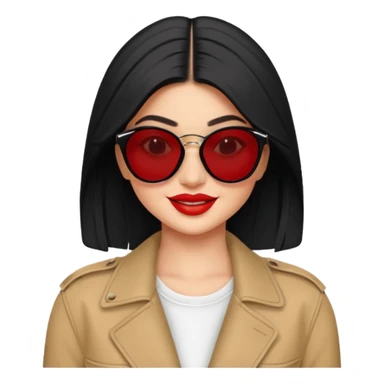 Kylie Jenner with sunglasses, stylish outfit, bold lips sticker