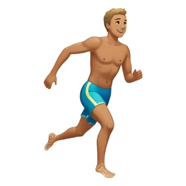 A white man running into the ocean, paisaje embracing the waves and the moment. The sun shines warmly, and the water sparkles, symbolizing the joy of creating fun and appreciating life’s simple moments. Their footprints in the sand fade as they fully immerse themselves in the present. sticker