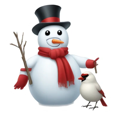 Snowman and cardinal sticker