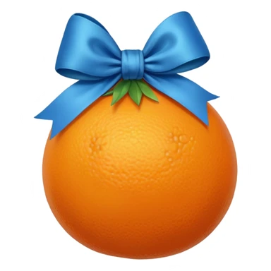 orange fruit with a blue bow sticker