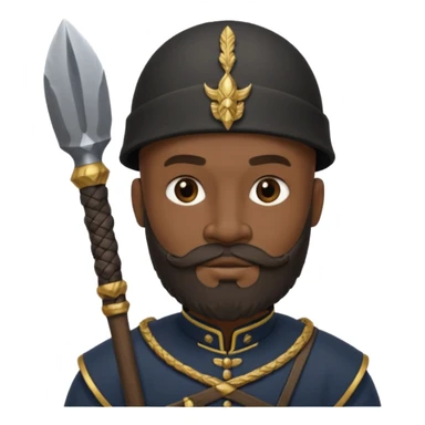 black ancient soldier with raw stick weapon, beard and bold sticker