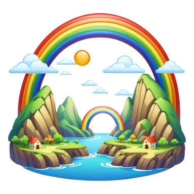 Rainbow Bridge – Arched rainbow connecting flying islands. sticker