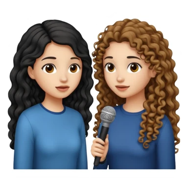 two girls, one girl have a long curly brown hair and the other have a straight black hair, they face to face practice speaking  sticker