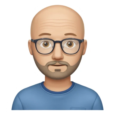 white bald man with glasses in casual clothes, with short beard sticker