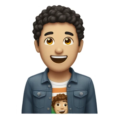 Two guys laughing, one with short black hair and the other with short curly brown hair sticker