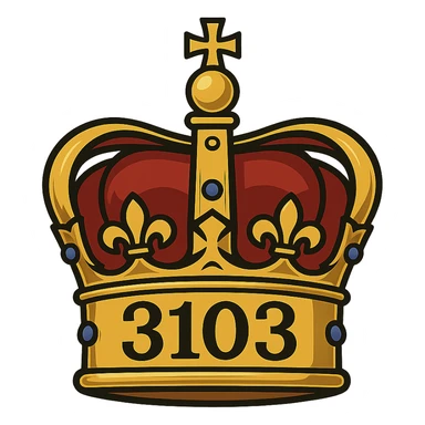 a king's crown with the number 3103, clear and prominent sticker
