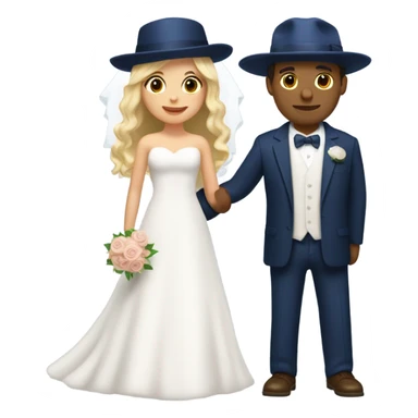Puerto rican beard short hair with blue hat and navy blue suit getting Married with blond long hair girl with white  wedding dress  sticker