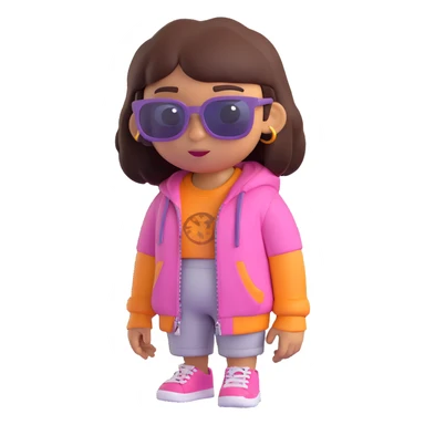 Dora the Explorer as a thug, 3D emoji style, sunglasses, streetwear, tough expression sticker