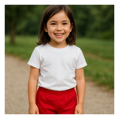 Make the girl's outfit red shorts and a white short-sleeved t-shirt sticker