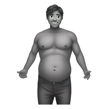 Josh rubbing his jom shaped belly  sticker