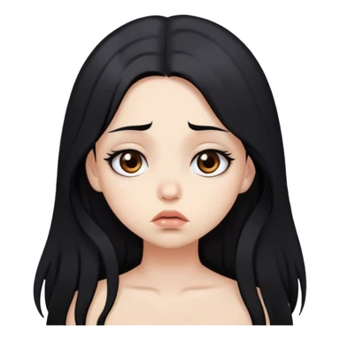 sad girl with long black hair and brown eyes and white skin pouting sticker