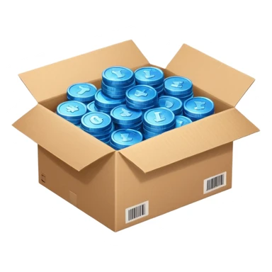 blue coins in a cardboard package sticker