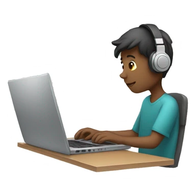 Boyworking on laptop wearing headphone  sticker