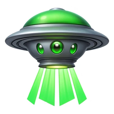 Alien spaceship, glowing beam, small cartoon emoji, no background sticker