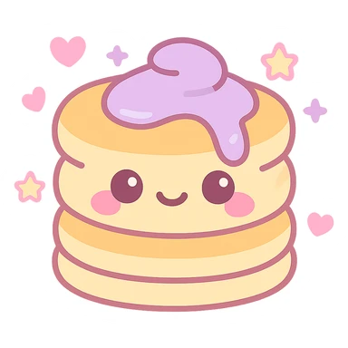 aesthetic pancake, girly teen vibe, pastel pinks and purples, kawaii face, hearts and stars sticker