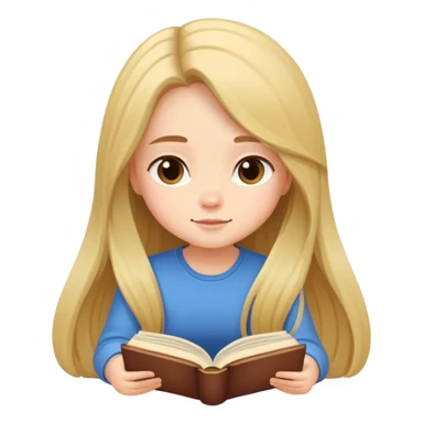 A cute girl with long hair sitting comfortably reading an open book sticker
