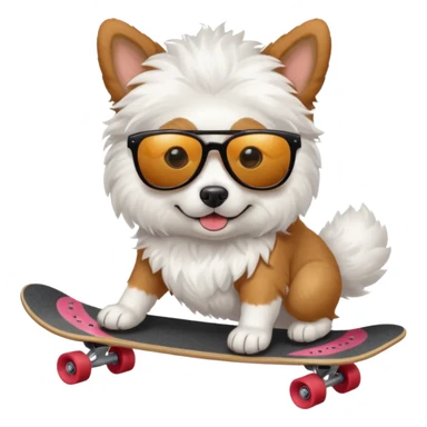 Dog White fluffy skate board sunglasses sticker