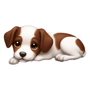 Chocolate cake with strawberries on top and a puppy lying next to it  sticker