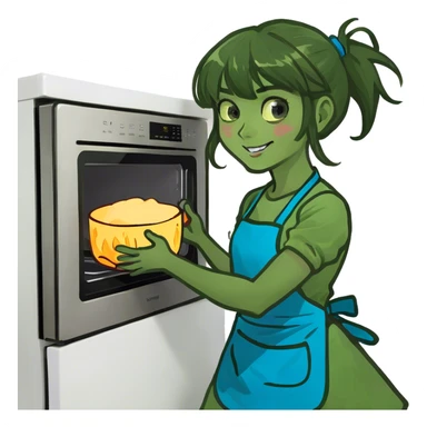brown haired girl with fringe and blue eyes throwing a microwave  sticker