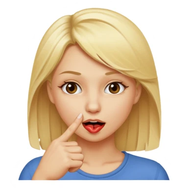 Mujer rubia con el dedo mordiéndose el dedo índice de lado sticker